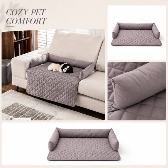 Luxurious Dog Couch Bed, Washable Checkered Calming Dog Couch Cover, Removable Couch Protector for Dogs & Cats, Washable Sofa Bed with Bolster, Protector for Sofa, Bed & Car Seat(29.5"x29.5")