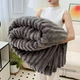 thumbnail image 1 of Luxurious Double-Sided Faux Rabbit Fur Throw Blanket - Cozy Striped Flannel, Soft & Warm for Naps, Office, Camping, Sofa - Versatile Polyester Bed Cover, Perfect Christmas Gift, 1 of 1