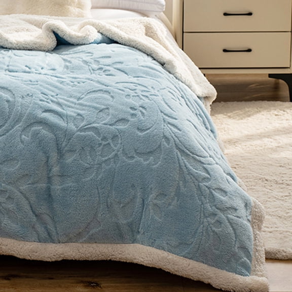 Luxurious Double Thickened Jacquard Merino Wool Blend Blanket, Soft Velvet Taffeta Nap Cover for Couch or Bed, Cozy Warm Throw Gift