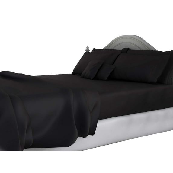 Luxurious Egyptian Cotton Sateen Weave 600-Thread Count 4-PCs Sheet Set Fits Easily Fit upto 15" Inch Deep Pockets Solid Pattern ( California King, Black )