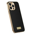 thumbnail image 1 of Luxurious Electroplated Case for iPhone 13 Pro, Cowhide Leather Full Coverage Protective Basic Plating Bumper Frame Shockproof Anti-falling Phone Case for iPhone 13 Pro, Black, 1 of 6