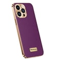 thumbnail image 1 of Luxurious Electroplated Case for iPhone 13 Pro, Cowhide Leather Full Coverage Protective Basic Plating Bumper Frame Shockproof Anti-falling Phone Case for iPhone 13 Pro, Purple, 1 of 6