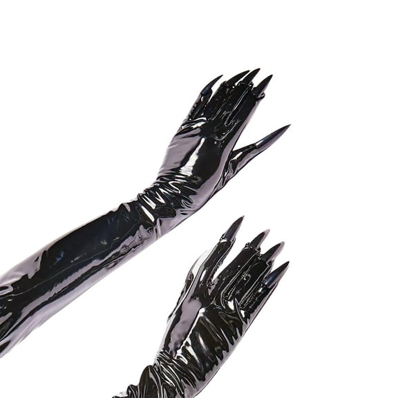 Luxurious Enameled Leather Long Nails Gloves for Women Witch Gloves for Masquerades Party and Special Occasion Dressingup