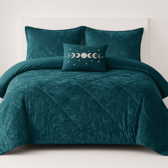 Luxurious Ergode Velvet Comforter Set - Teal Crushed Velvet, Quilted Diamond Top, Coordinating Shams, Hypoallergenic Polyester Fill, Machine Washable - Glamorous and Opulent Bedroom Decor