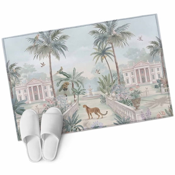 Luxurious Estate Bathroom Rug Washable 2x3 Entryway Rug Non Slip Classic Garden Palm Trees Leopard Plants Front Door Mat Low Pile Indoor Doormat Throw Floor Carpet for Kitchen Bedroom Entrance