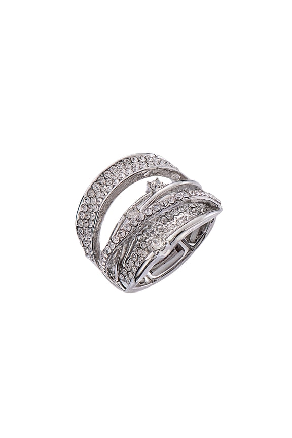 Luxurious Fashion Silver & Gold & Gun Black Plated Rhinestone Crystal Elastic Adjustable Stretch Adjustable Costume Cocktail Rings for Women