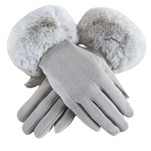 Luxurious Faux Fur Cuff Suede Gloves in Soft Gray - Elegant Winter Accessory for Women
