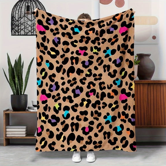 Luxurious Faux Fur Leopard Print Throw Blanket - Perfect for Sofa, Bed, Office, Camping, and More - Machine Washable - 65" x 165cm