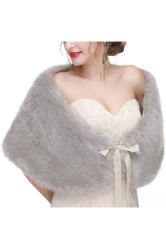 Luxurious Faux Furs Capelet for Bride and Bridesmaids Furry Shawl Wrap Bows Tie Boleros for Weddings and Photography