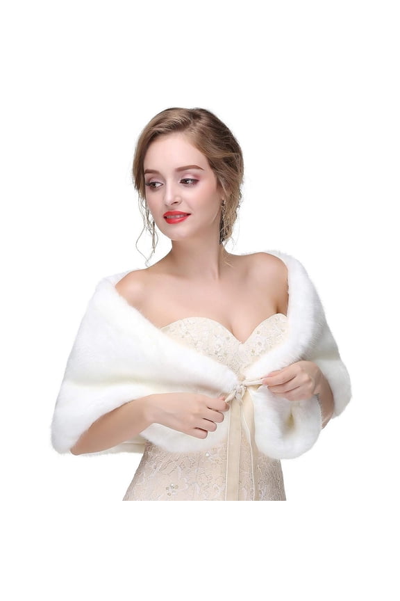 Luxurious Faux Furs Capelet for Bride and Bridesmaids Furry Shawl Wrap Bows Tie Boleros for Weddings and Photography