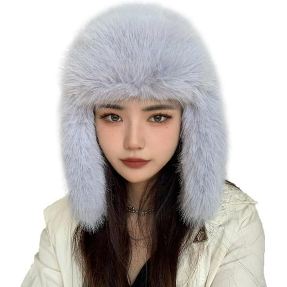 Luxurious Faux Mink Fur Ladies Trapper Hat，Pure Color Simplistic Women’s Winter Hat，Furry Ushanka Warm Hat