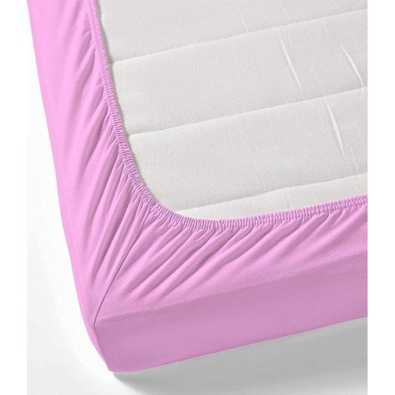 Luxurious Fitted Sheet 3 Piece- Fully Elasticized Fitted Sheet & 2 Pillow Cases, 100% Egyptian Cotton, 450 TC, Fits up to 16" Deep Pocket Fitted Sheet-Pink Solid, Twin-XXL Size