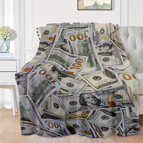 [Luxurious Flannel] Luxurious Dollar-Themed Flannel Throw Blanket | All-Season Comfort | Ideal Gift for Friends