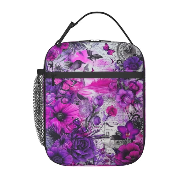 Luxurious Floral Pattern Lunch Bag for Office Women – Stylish Thermal Insulated Tote with Shoulder Strap, Lightweight for Work or Travel
