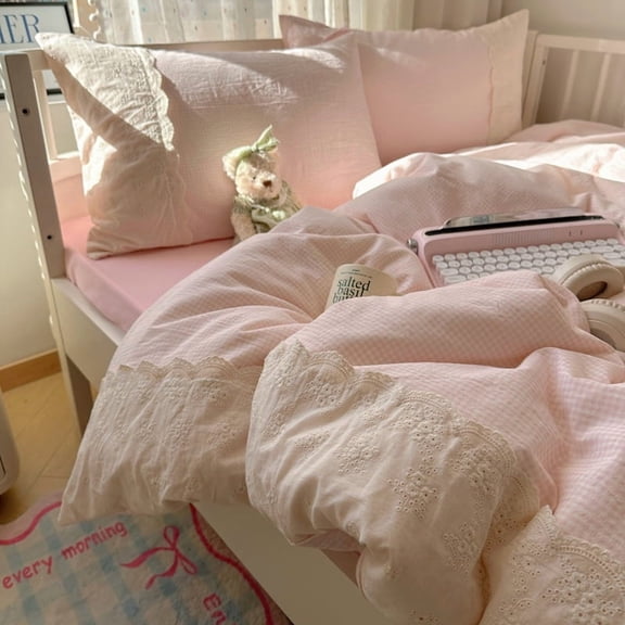 Luxurious French Lace Washed Cotton 3/4-Piece Bedding Set Soft Breathable Elegant Bedroom Decor for Modern & Classic Styles