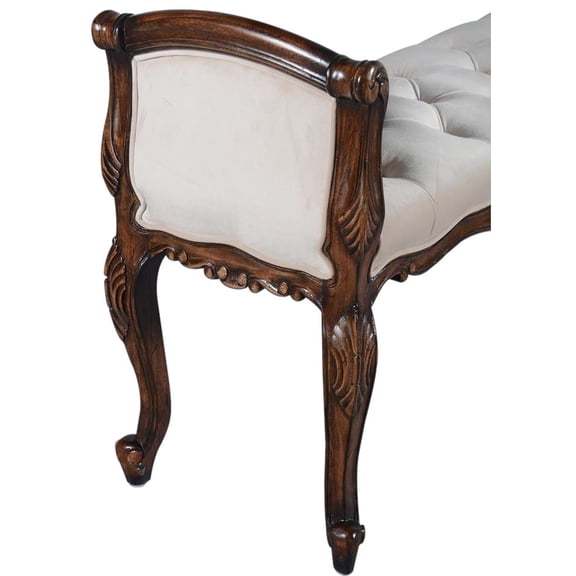 Luxurious French Serpentine Bench-Beige Velvet