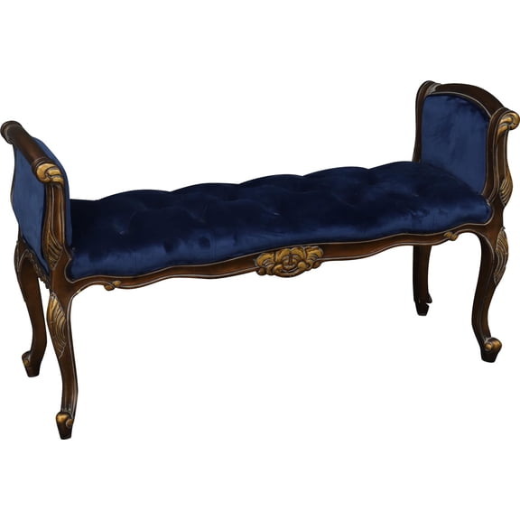 Luxurious French Window Bench in Blue Velvet and Gold