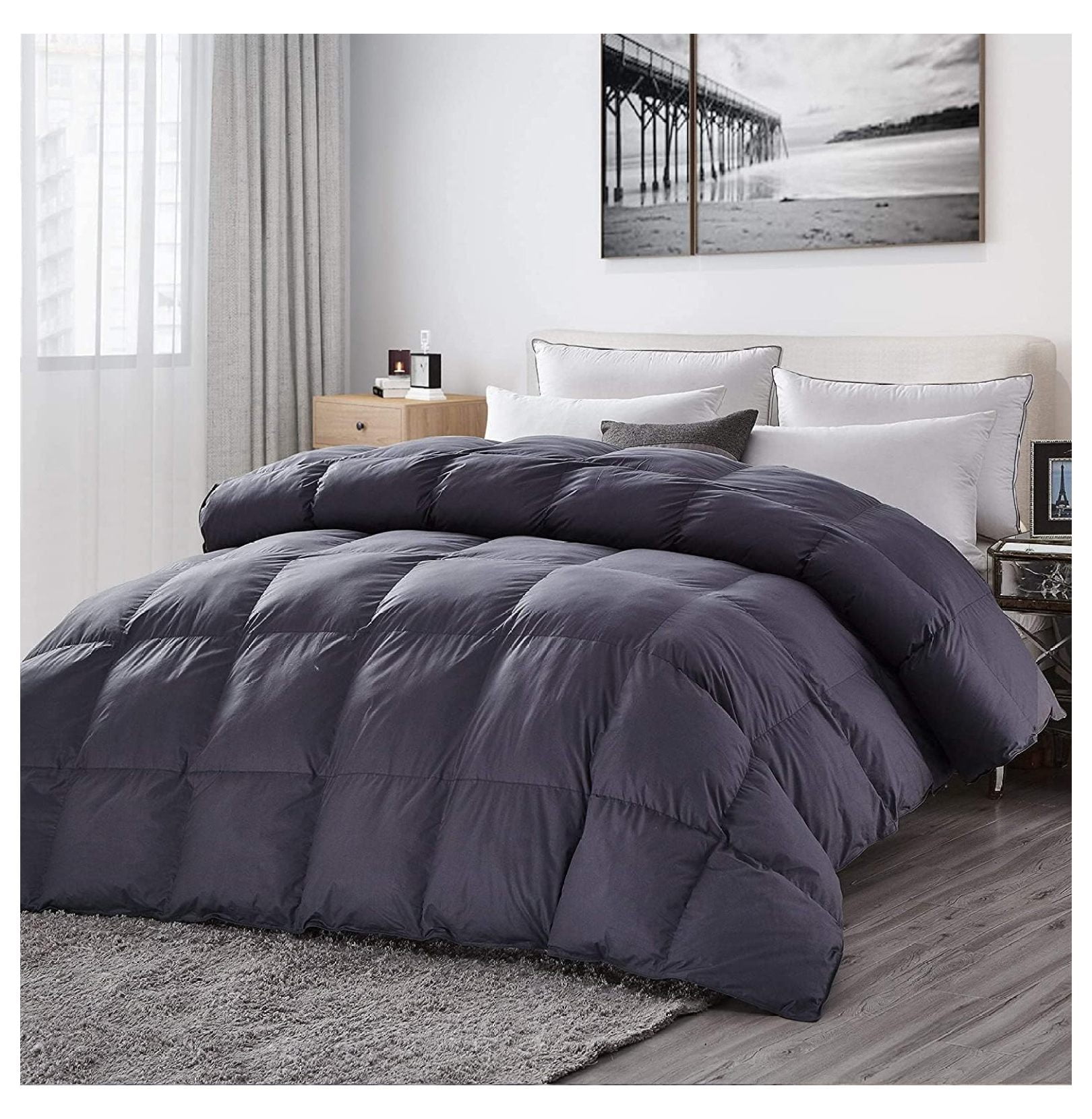 Luxurious Full Queen Goose Down Comforter UNIQUE Gray Solid 600 Thread Count 100 Egyptian Cotton Cover 70 Oz Fill Weight 750 Fill Power Walmart