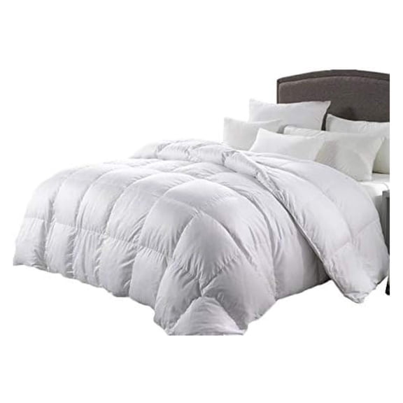 Luxurious Full Size, 1200 Thread Count Goose Down Comforter Solid White, 100% Egyptian Cotton, 750FP, 50Oz