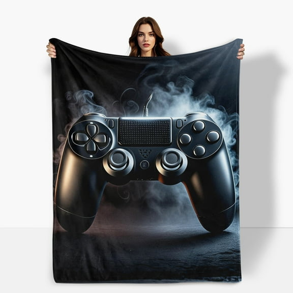 Luxurious Gaming Themed Blanket with Controllers & Console Design, Super Soft Flannel Throw for Kids & Teens, Perfect Birthday Gift for Friends, Gamer Room Decor