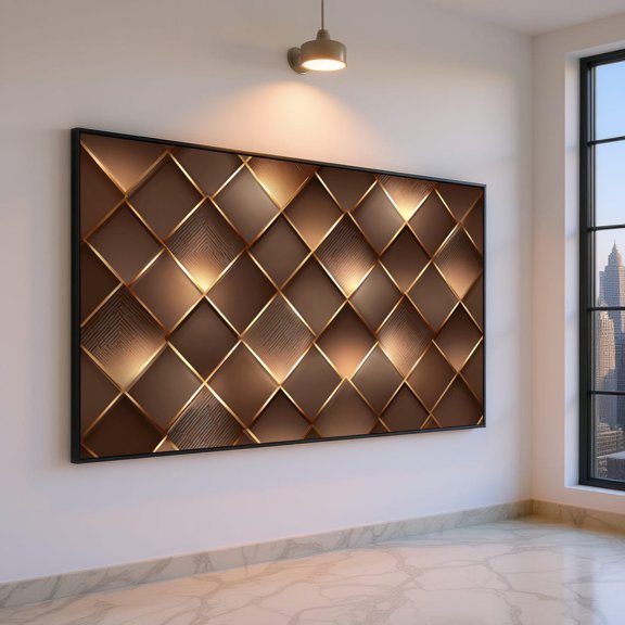 Luxurious Gold And Brown Geometric Pattern Modern Abstract Wall Art Contemporary Home Decor Metallic Look Design