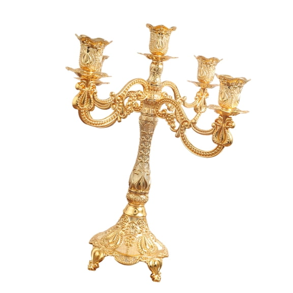 Luxurious Gold Metal Candelabra With Floral Carvings For Wedding Centerpieces And Home Decor