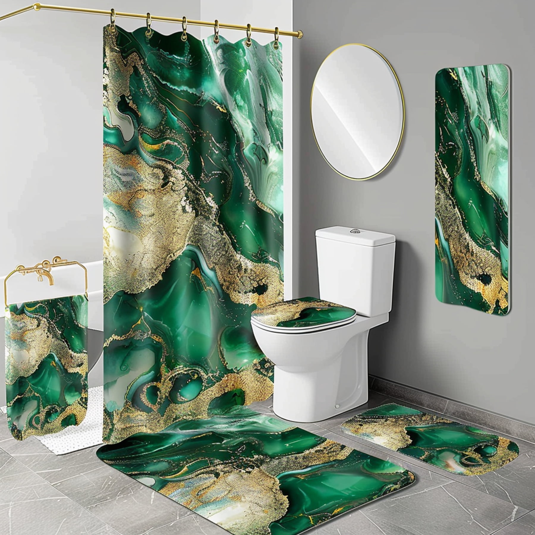 Luxurious Gold and Emerald Bathroom Ensemble Complete Set with Elegant
