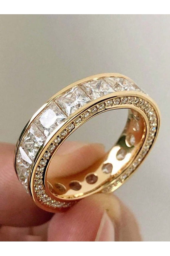 Luxurious Goldtone Cubic Zirconia Eternity Ring, Color 10 – Bridal, Anniversary, Evening Accessory