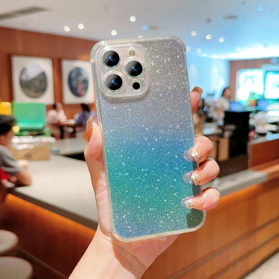 Luxurious Gradient Glitter Case for iPhone 16 Pro, Non-Yellowing Clear TPU Slim Bling Sparkle Cute Shockproof Lightweight Phone Case Cover for Women Girls iPhone 16 Pro,Blue