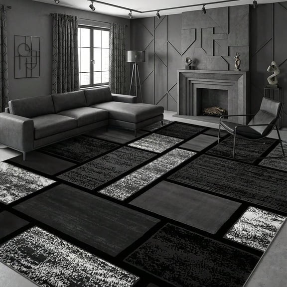 Luxurious Gray-Black Modern Bohemian Geometric Carpet - Large Rectangular Design Suitable For High-Frequency Use Areas And Bedrooms, Made Of Soft Material