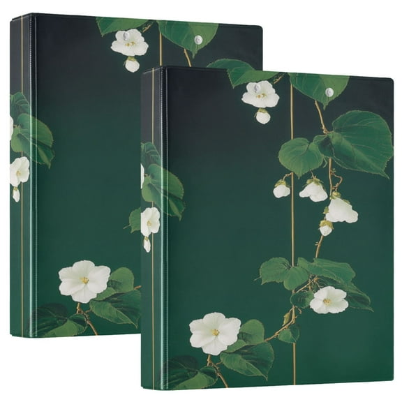 Luxurious Green Floral 12.4x10.6in PVC Round Ring Binder, D-Ring 3-Hole, Metal Clip, 200 Sheets