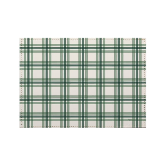 Luxurious Green Plaid Vegan Leather Placemats 4 Pack Look and Feel of Genuine Leather Infused with Copper