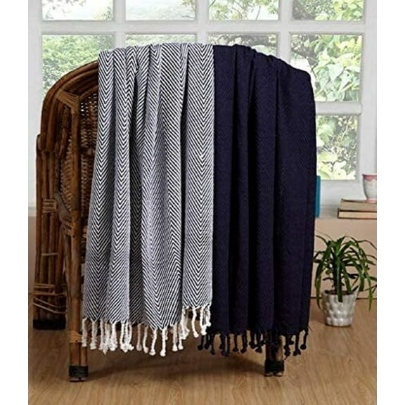 Luxurious Hand Woven Cozy Warm 100% Cotton All Season Light Weight Couch Chair Bed Decorative Throw Blankets Chevron 50x60 Inch Set of 2