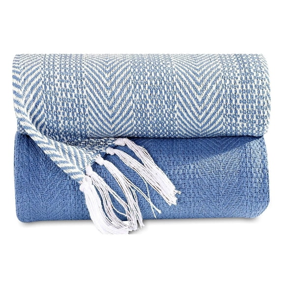 Luxurious Hand Woven Cozy Warm Combed Cotton All Season Indoor Outdoor Light Weight Fade Resistant Couch Chair Bed Throw Blankets Batik 50x60 Inch (Set of 2)