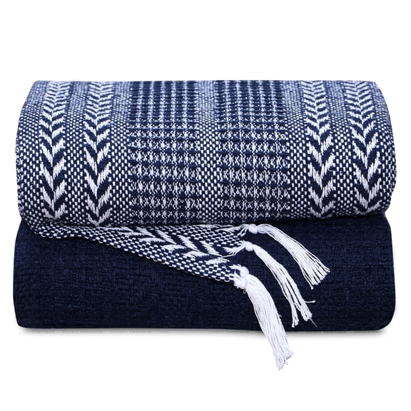 Luxurious Hand Woven Cozy Warm Combed Cotton All Season Indoor Outdoor Light Weight Fade Resistant Couch Chair Bed Throw Blankets Batik 50x60 Inch Set of 4