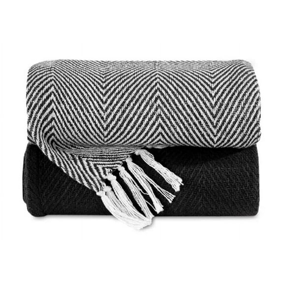 Luxurious Hand Woven Cozy Warm Combed Cotton All Season Indoor Outdoor Light Weight Fade Resistant Couch Chair Bed Throw Blankets Chevron 50x60 Inch Set of 2