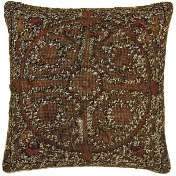 Luxurious Handmade Gold Beaded Needlepoint Pillow