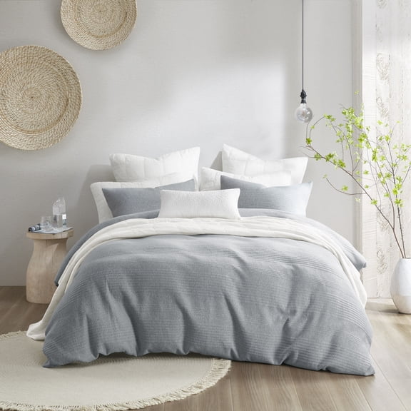 Luxurious Heathered Cotton Jersey Matelasse 3 Piece Duvet Set - Exquisite Softness, Captivating Stripes, Relaxed Comfort - Ergode