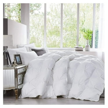 Luxurious Heavy Size Goose Down Fiber Comforter Duvet Insert, Classic Pinch Pleat , 55 oz Fill Weight, 100% Cotton Shell (Pinch Pleat, , White)