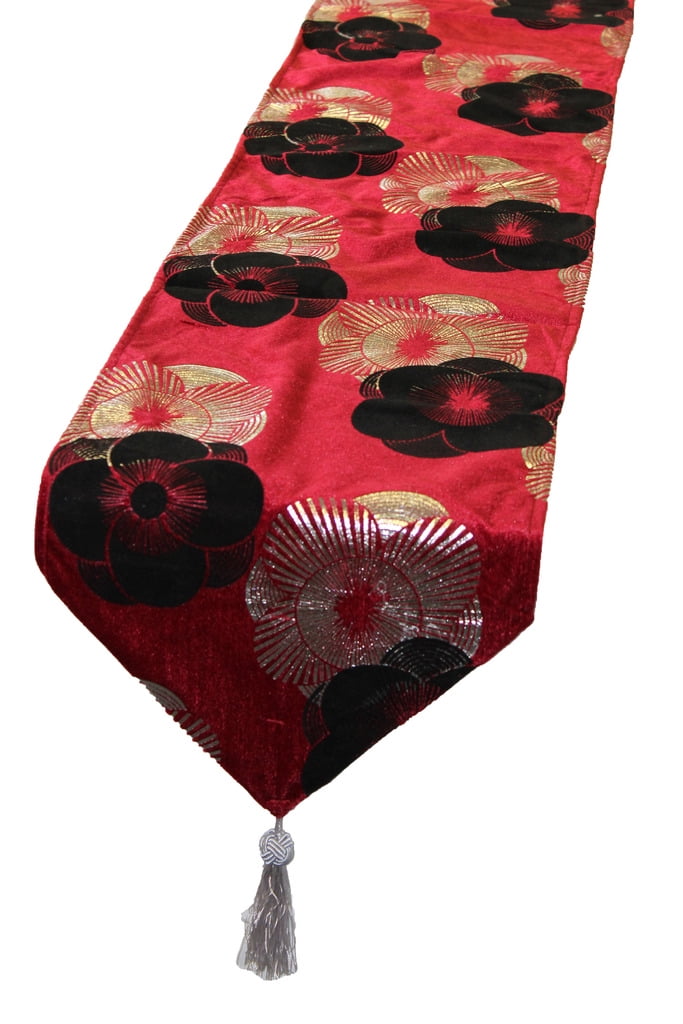 Burgundy Woven Heritage Fabric Luxurious Table Runner, 13" x 70"