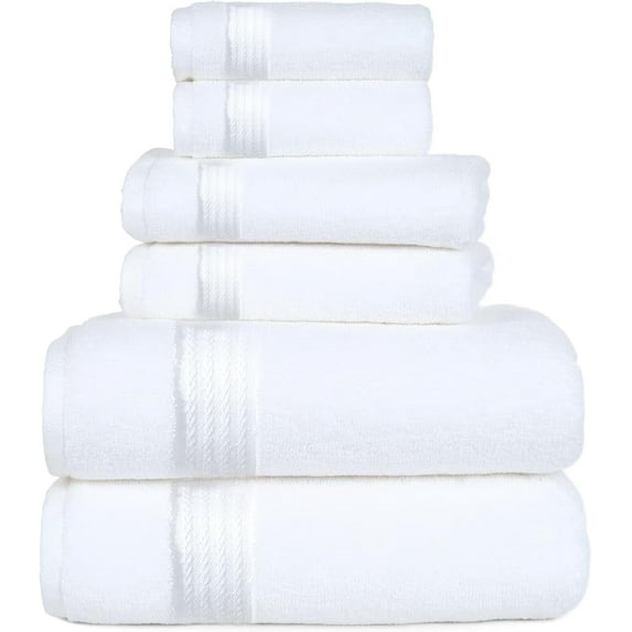 Luxurious Home Collection 6 Piece Towel Set for Bathroom, 100% Cotton, Turkish Towels 2 Washclothes,2 Hand Towels, 2 Bathtowels 6-Pack, Bathroom Shower Towels
