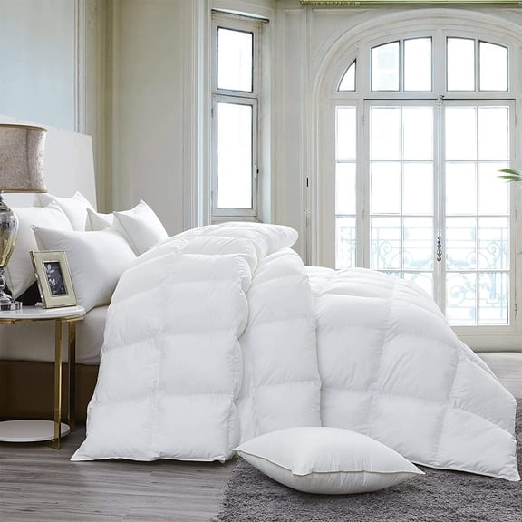 Luxurious Hungarian Oversize Goose Down Comforter 108 x 98 INCHES 750 Fill Power, 80 oz Fill Weight, 100% Egyptian Cotton Cover (California King, White)