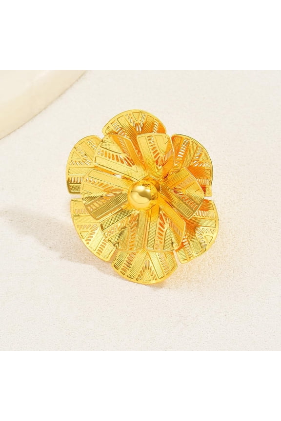 Luxurious Iron Hollow Flower Wedding Cuff Ring for Bride Golden Color Elegant and Unique Design for Wedding and Special Occasions Gift for Brides