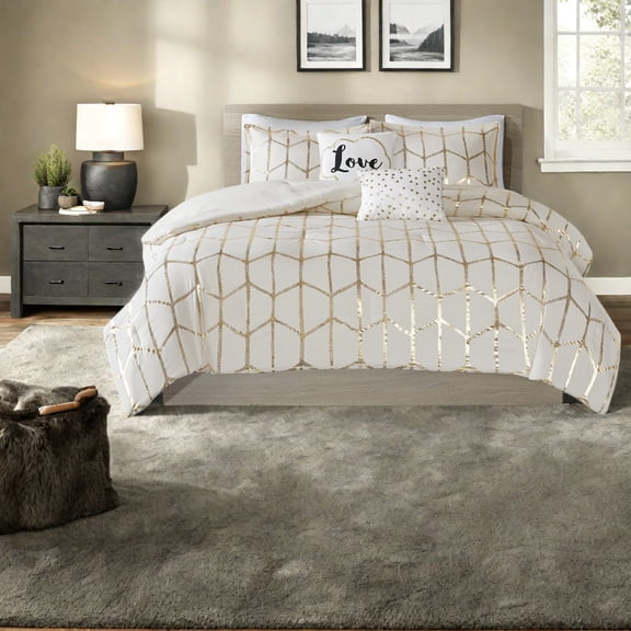 Luxurious Ivory and Gold Bedding Sets UltraSoft Polyester Modern Style for Comfortable Bedrooms