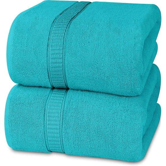 Luxurious Jumbo Bath Sheet 2 Piece - 600 GSM 100% Ring Spun Cotton Highly Absorbent and Quick Dry Extra Large Bath Towel - Soft Hotel Quality Towel (35 x 70 Inches, Turquoise)