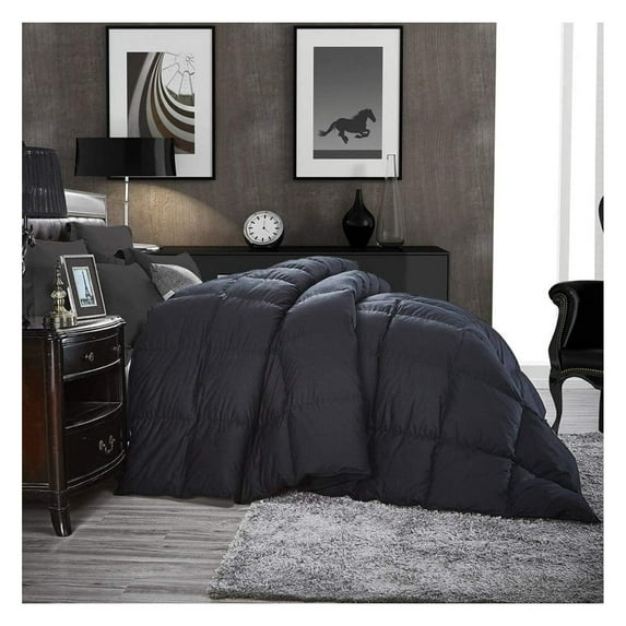 Luxurious King/California King Goose Down Comforter, UNIQUE Black Solid, 600 Thread Count, 100% Egyptian Cotton Cover, 75 Oz Fill Weight, 750 Fill Power