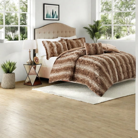 Luxurious King Faux Fur Bedding Set UltraSoft Polyester Modern Comfort