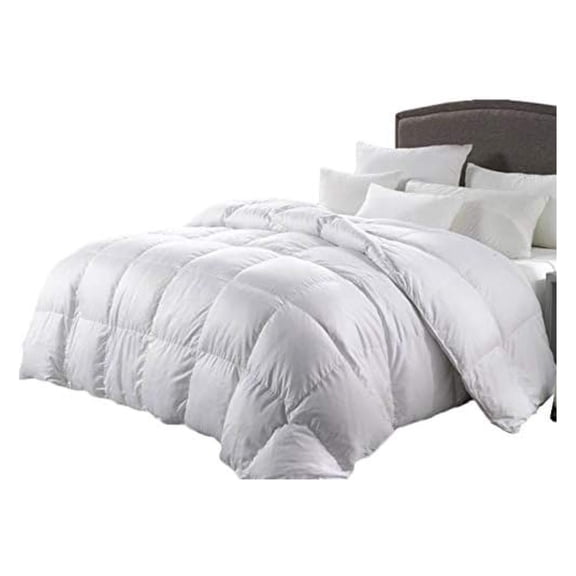 Luxurious King Size Goose Down Comforter, 100 Percent Egyptian Cotton, 750FP, 50Oz, Solid White Down Alt Comforter