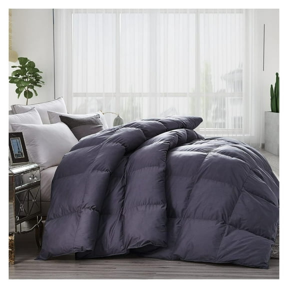 Luxurious King Size Goose Down Fiber Comforter Duvet Insert, 100% Egyptian Cotton Cover, 70 oz. Fill Weight Comforter (King, Gray Solid)
