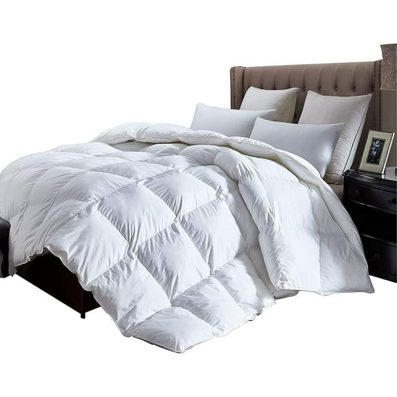 Luxurious King Size Lightweight Goose Down Comforter Duvet Insert All Season, 1200 Thread Count 100% Egyptian Cotton, 42 oz Fill Weight, White Color